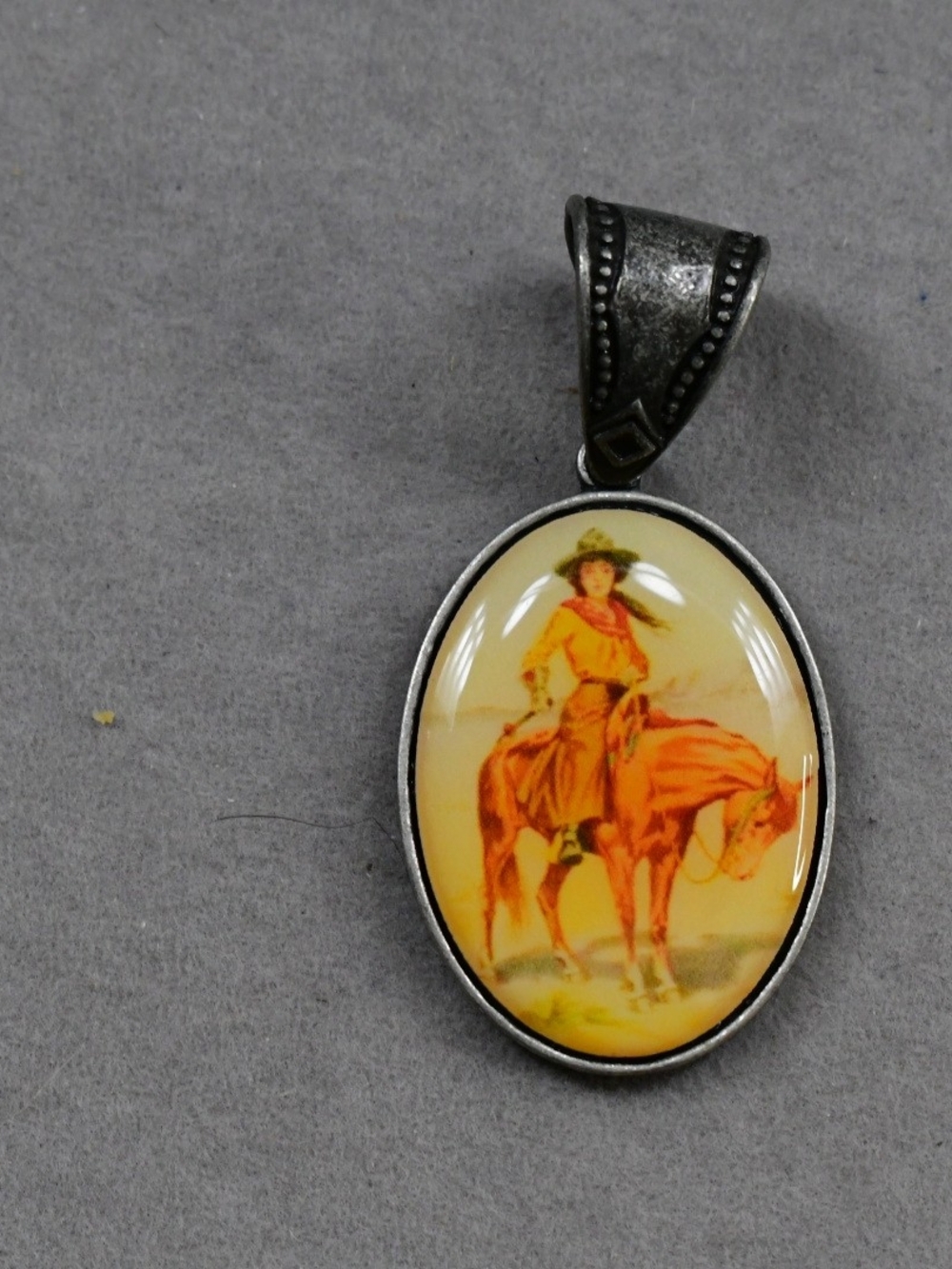Vintage-Inspired Orange Cowboy Horse Oval Pendant Necklace